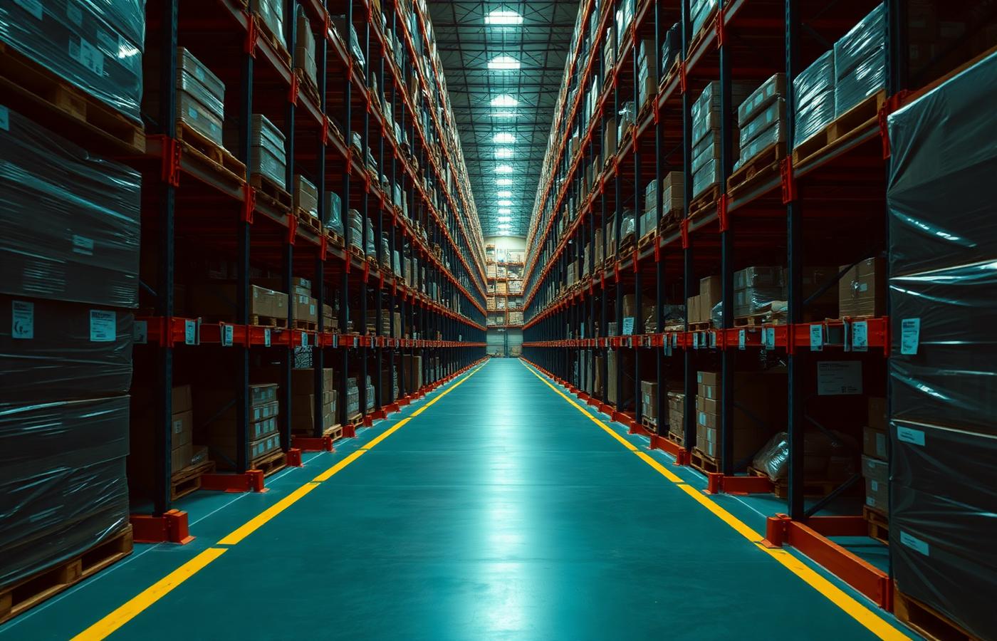 Warehouse pallet racking aisle